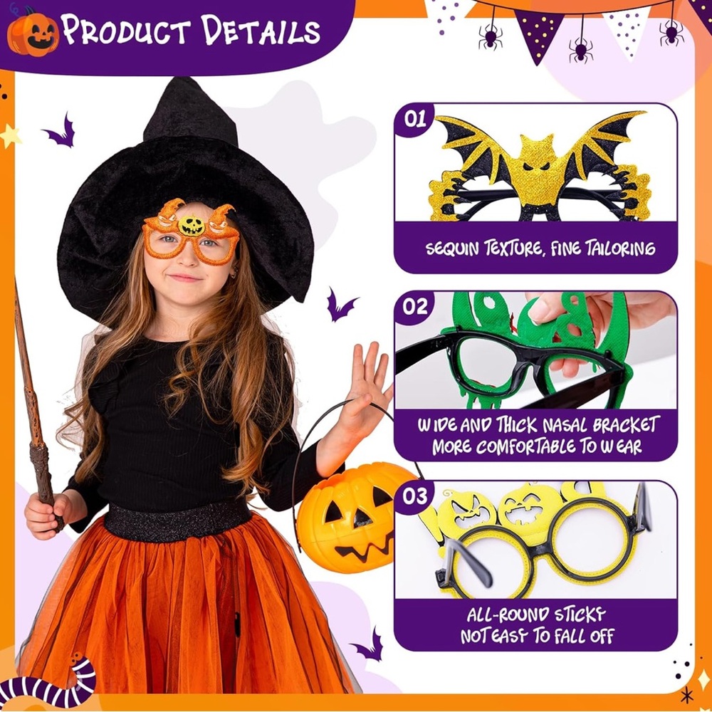 NWT 12Pcs Glittery‎ Halloween Party Glasses/Costume Props - Picture 4 of 5